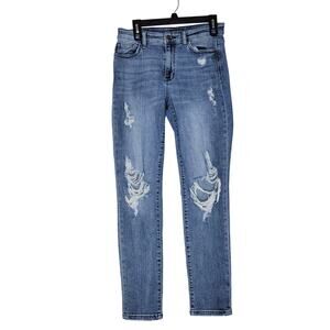Judy Blue Boyfriend Jeans Womens 5/27 Med Wash Distressed Mid Rise Festival
